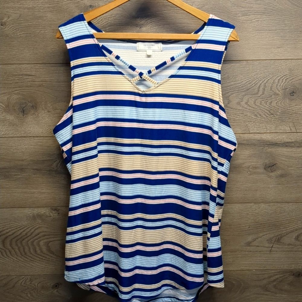 No Comment Striped Crossed V Neck Tank Top Women's Plus Size 3x